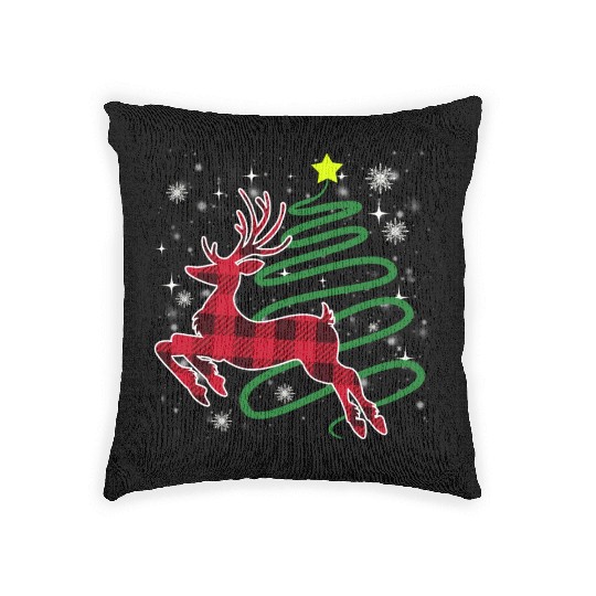 Red Plaid Reindeer Buffalo Deer Family Pajama Woven Pillows