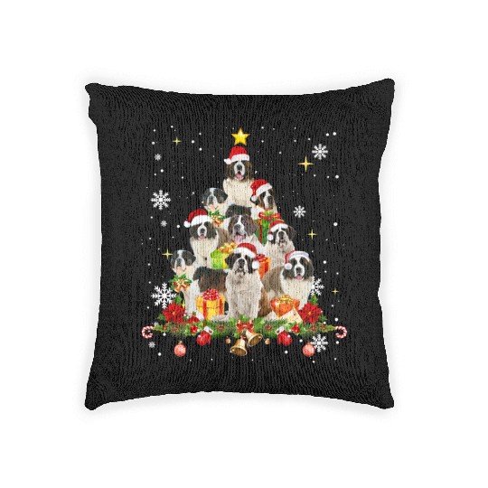 Saint Bernard Christmas Tree Funny Christmas Woven Pillows