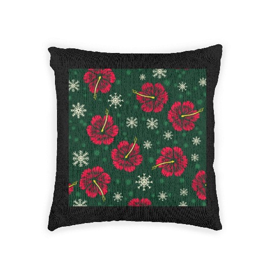 Tropical Floral Hibiscus Snowflakes Christmas Woven Pillows