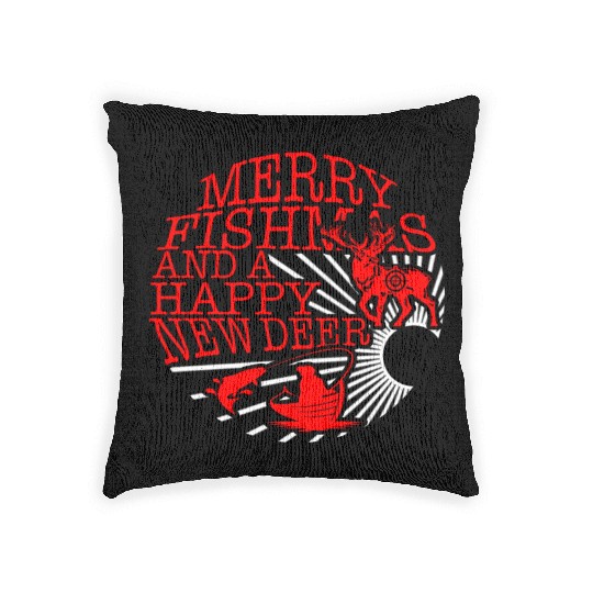 Christmas Woven Pillows, Merry Fishmas And Happy New Deer