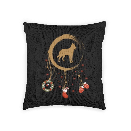 dog dreamcatcher Christmas Belgian Malinois Woven Pillows