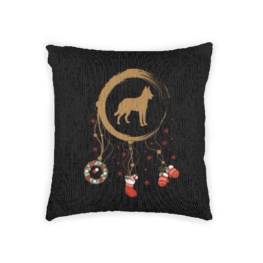 dog dreamcatcher Christmas Belgian Malinois Woven Pillows