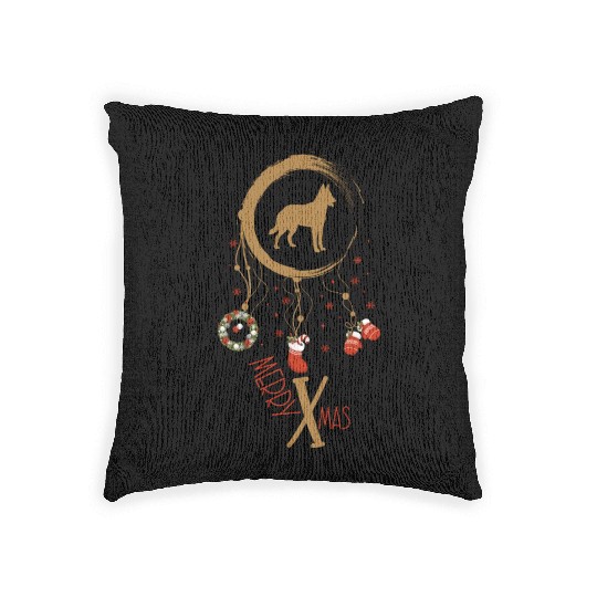 dog dreamcatcher Christmas Belgian Malinois Woven Pillows