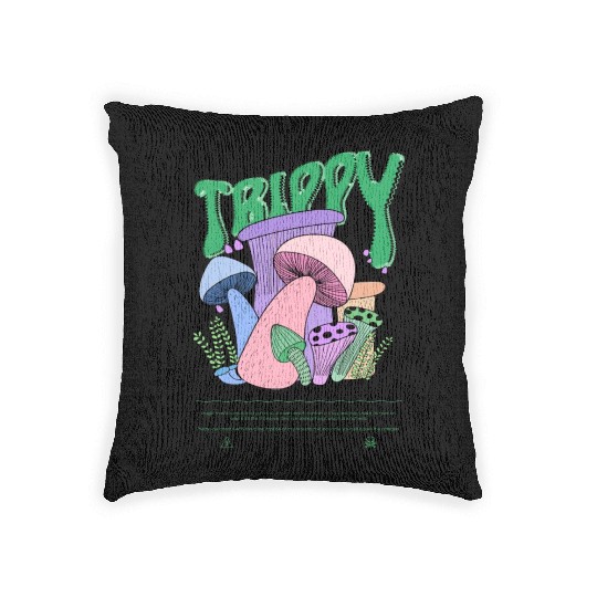 Trippy Magic Mushrooms Psychedelic Woven Pillows neon