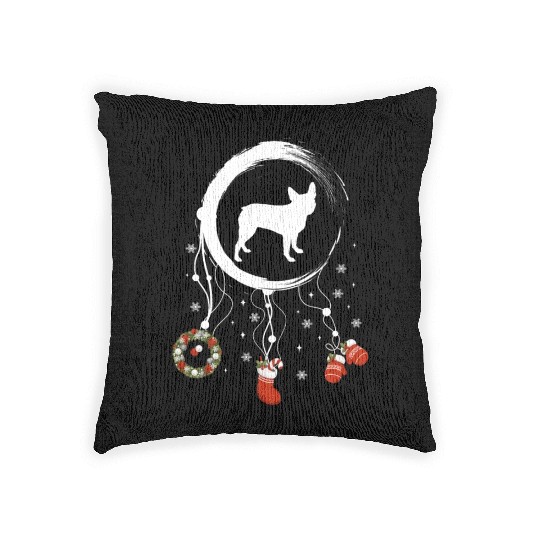 dog dreamcatcher Christmas Boston Terrier Woven Pillows