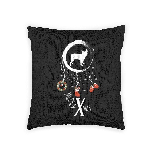 dog dreamcatcher Christmas Boston Terrier Woven Pillows