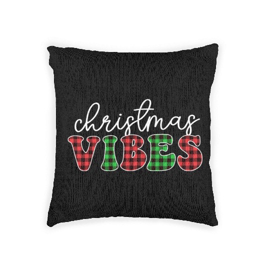 Christmas Vibes Buffalo Plaid Retro Christmas Woven Pillows