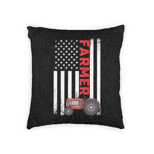 Flag with Tractor Patriotic Farmer Farming Gift Woven Pillows
