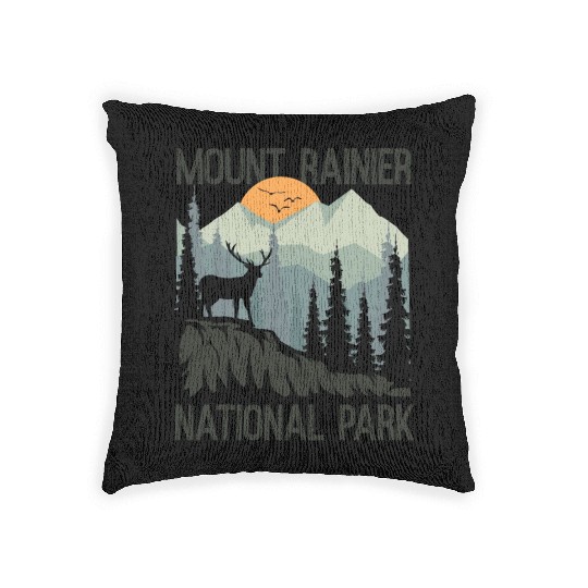 Mount Rainier National Park Mountains Deer Woven Pillows
