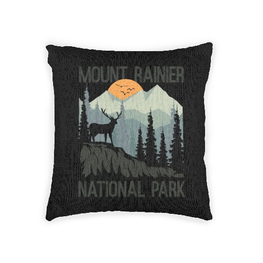 Mount Rainier National Park Mountains Deer Woven Pillows
