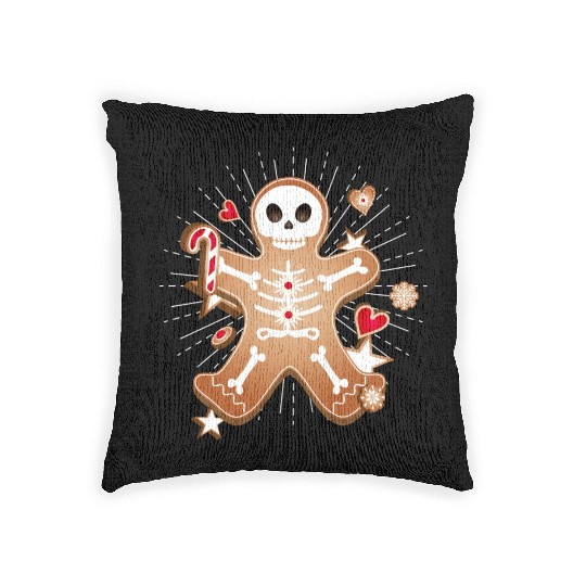 Gingerbread man Sugar Skull decor for Christmas Woven Pillows