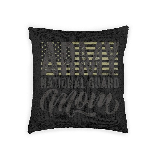 Army National Guard Mom with US flag military styl Woven Pillows