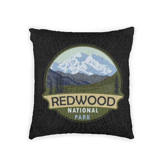 Cool Vintage Retro Redwood National Park Mountain Woven Pillows
