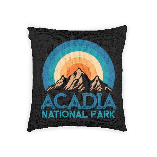 Cool Vintage Retro Acadia National Park Mountain Woven Pillows