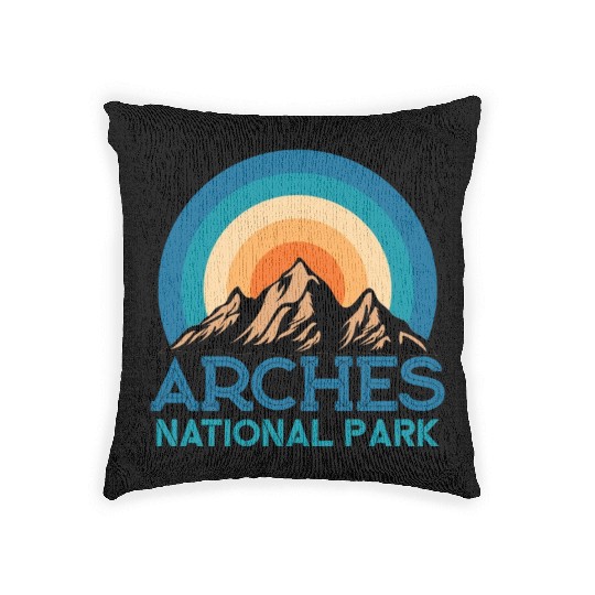 Cool Vintage Retro Arches National Park Mountain Woven Pillows