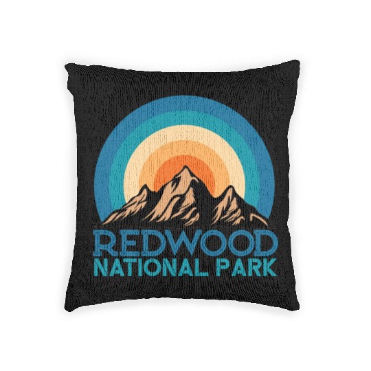 Cool Vintage Retro Redwood National Park Mountain Woven Pillows