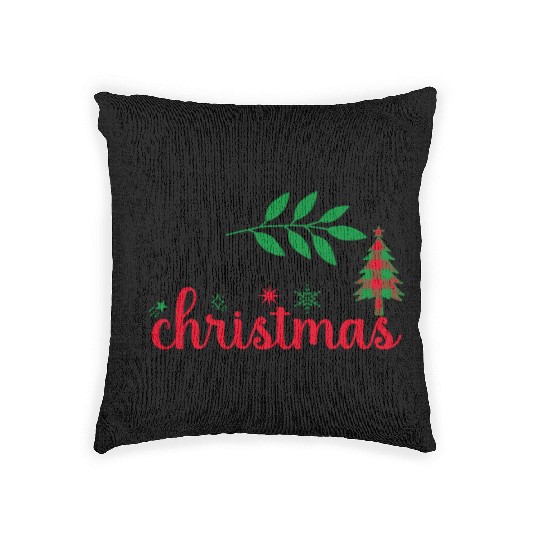 Xmas Merry Christmas Buffalo Plaid Fir Tree Woven Pillows