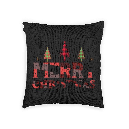 Xmas Merry Christmas Buffalo Plaid Fir Tree Woven Pillows