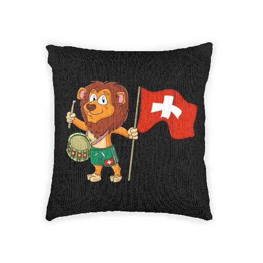 Lion with the Switzerland flag Woven Pillows