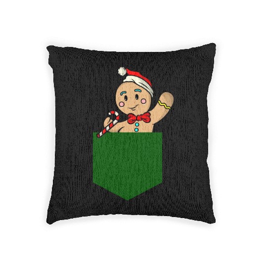 Christmas gingerbread man in breast pocket gift Woven Pillows