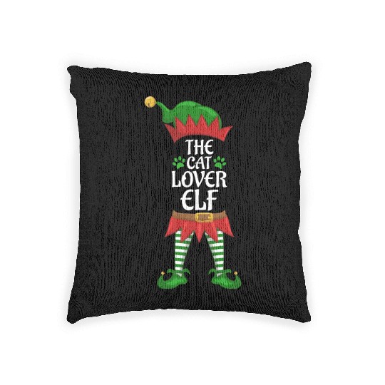 Cat Lover Elf Family Matching Christmas Party Woven Pillows
