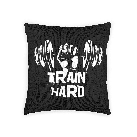 Train hard, gym motivated and excited Woven Pillows