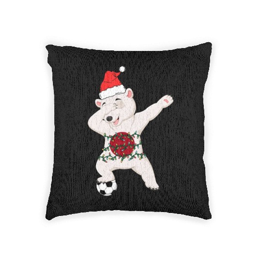 Soccer Boy Dabbing Polar Bear Christmas Hat Woven Pillows
