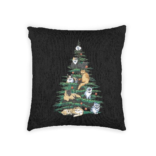 Cat Cats Christmas Tree Pajama Lights Holidays Woven Pillows