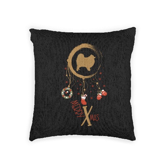 dog dreamcatcher Christmas Pomeranian Woven Pillows