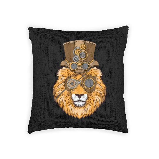 Steampunk Lion Head Woven Pillows