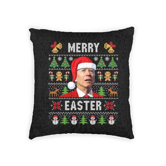 Funny Joe Biden Happy Easter Ugly Christmas Woven Pillows