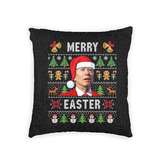 Funny Joe Biden Happy Easter Ugly Christmas Woven Pillows