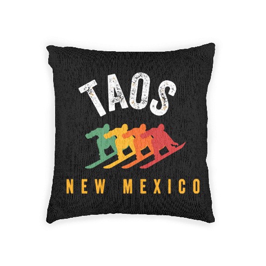 Vintage Taos Nm Us New Mexico Ski Snowboard Mounta Woven Pillows