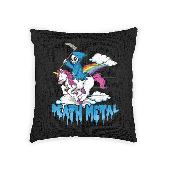 Grim Unicorn Rainbow Metal Music Lover Guitarist Woven Pillows