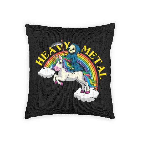 Skeleton Unicorn Rainbow Metal Music Heavy Rock Woven Pillows