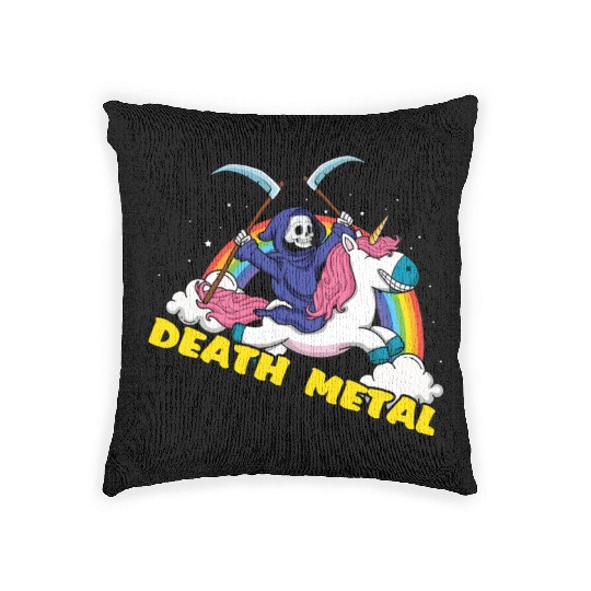 Skeleton Unicorn Rainbow Metal Music Lover Woven Pillows