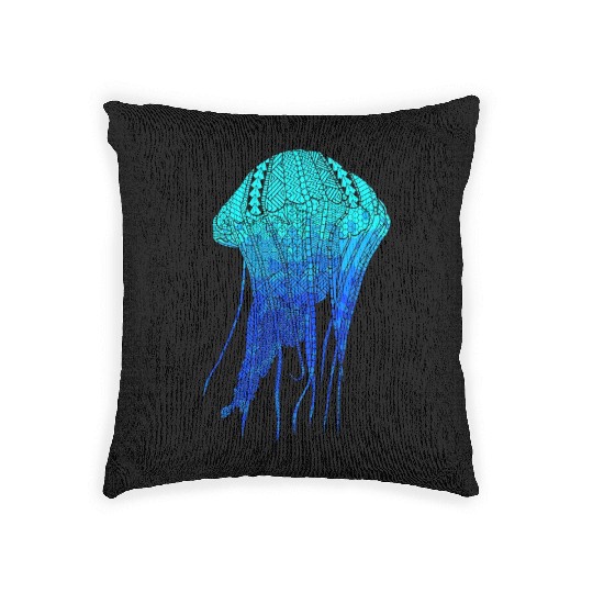 Cool Ocean Blue Tribal Jellyfish Woven Pillows