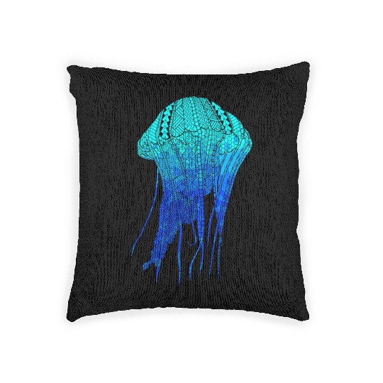 Cool Ocean Blue Tribal Jellyfish Woven Pillows