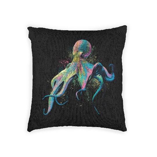 Colorful Inked Octopus Illustration Woven Pillows