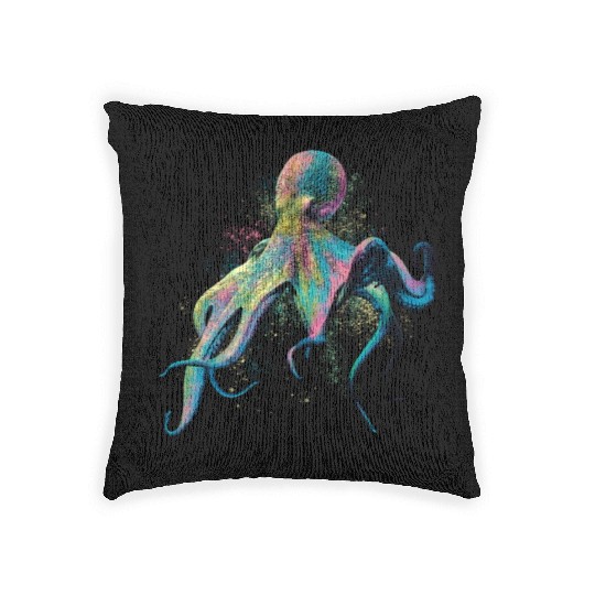 Colorful Inked Octopus Illustration Woven Pillows