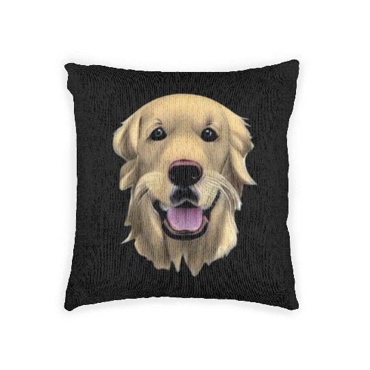 Beautiful Golden Retriever Illustration Woven Pillows