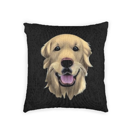 Beautiful Golden Retriever Illustration Woven Pillows