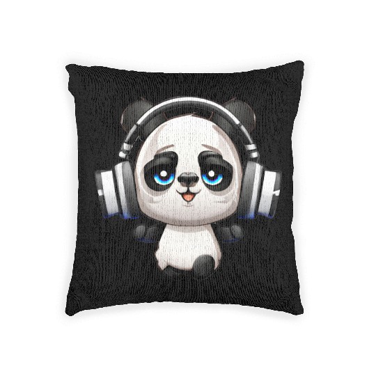 Cute Music Loving Panda Cartoon Woven Pillows