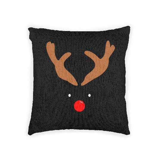 Reindeer face antlers red nose christmas Woven Pillows