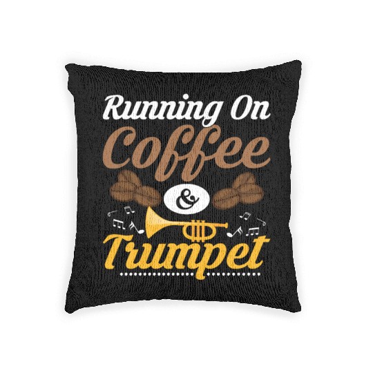 Running On Coffee & Trumpet Player Trumpeter Woven Pillows