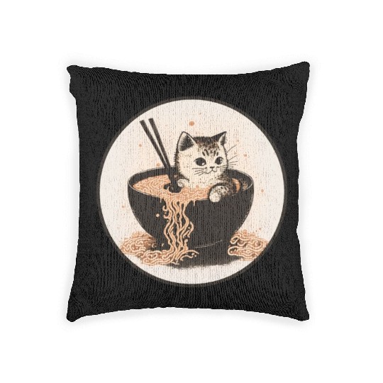 Cat Cat Ramen Noodles Cute Kitten Noodle Soup Woven Pillows