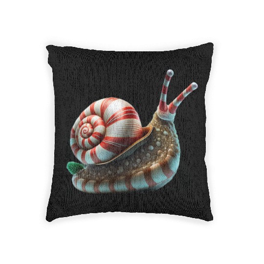 Candy Cane Christmas Snail in Red and white stripe Woven Pillows