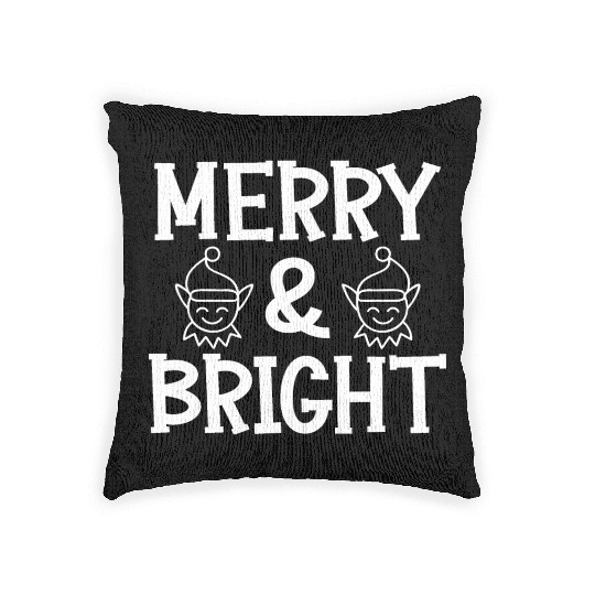 Merry and bright Christmas holiday festive seasons Woven Pillows