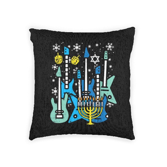 Hanukkah Guitars Chanukah Jewish Rock Rocker Woven Pillows