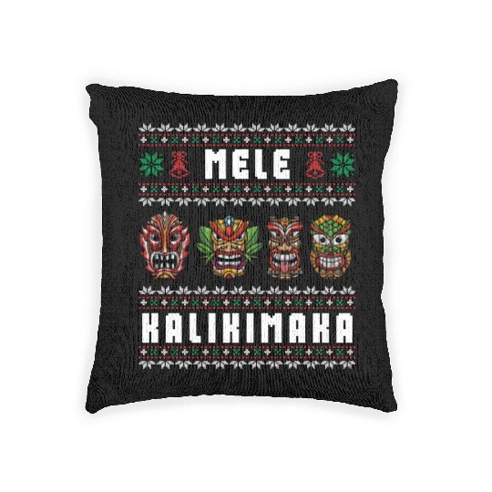 Mele Kalikimaka Hawaii Tiki Funny Ugly Christmas Woven Pillows